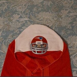 Vintage New England Patriots hooded wrap towel, detach face mask, used